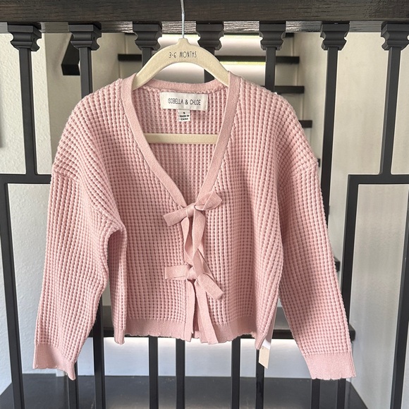 Isobella & Chloe Other - Isobella & Chloe Pale Pink Waffle-Knit Bow-Tie Cardigan